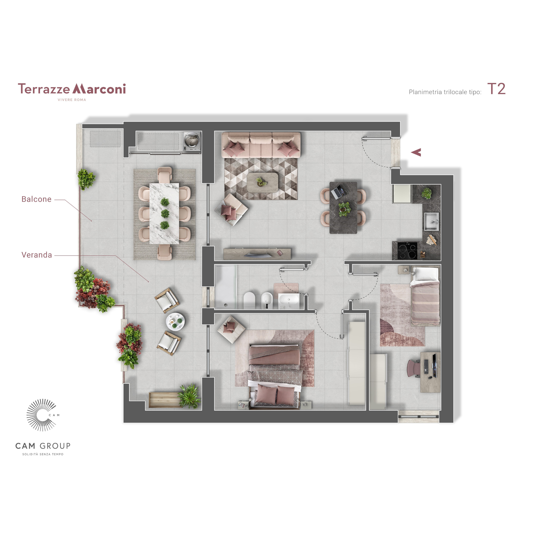 trilocale T2 Terrazze marconi