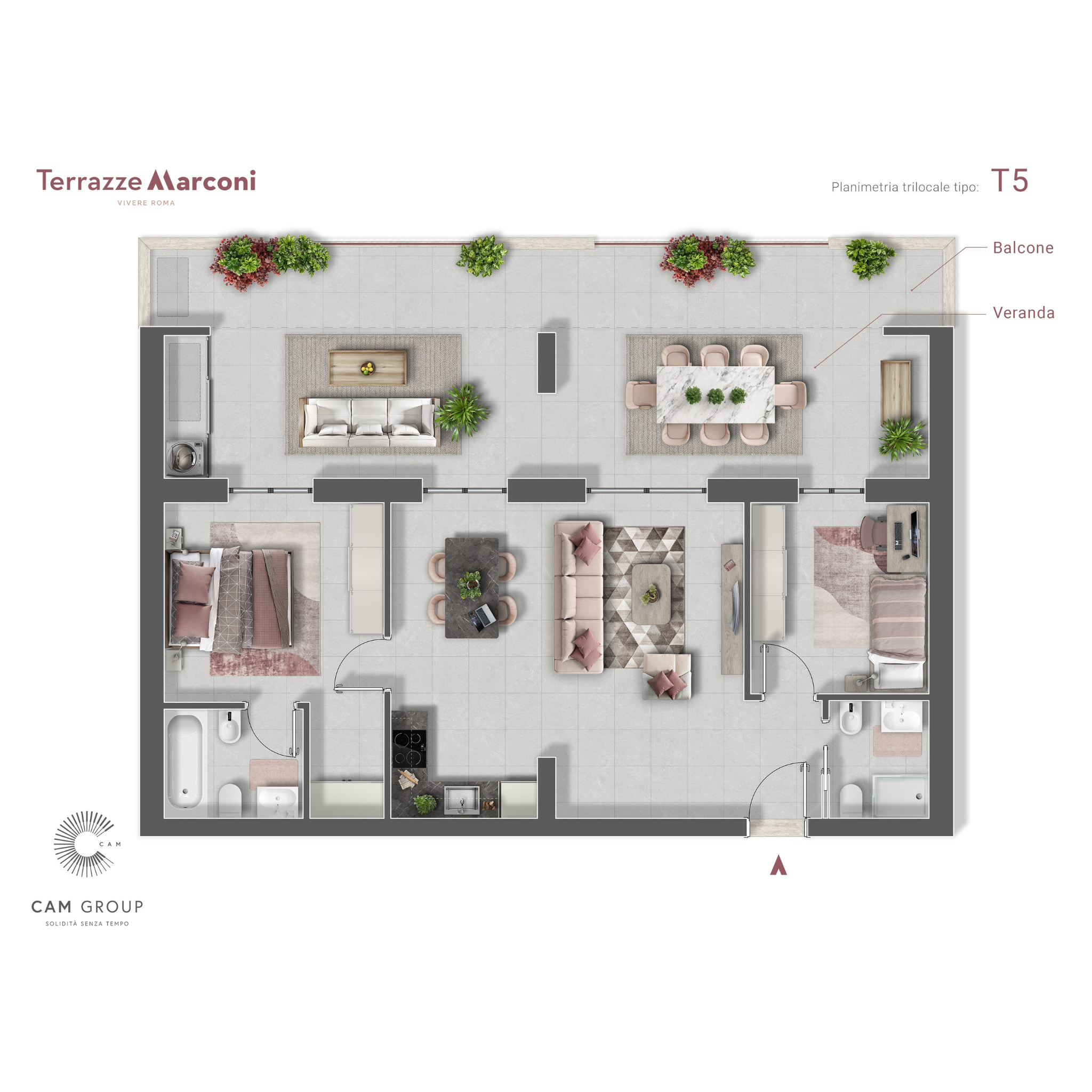 trilocale T5 terrazze marconi