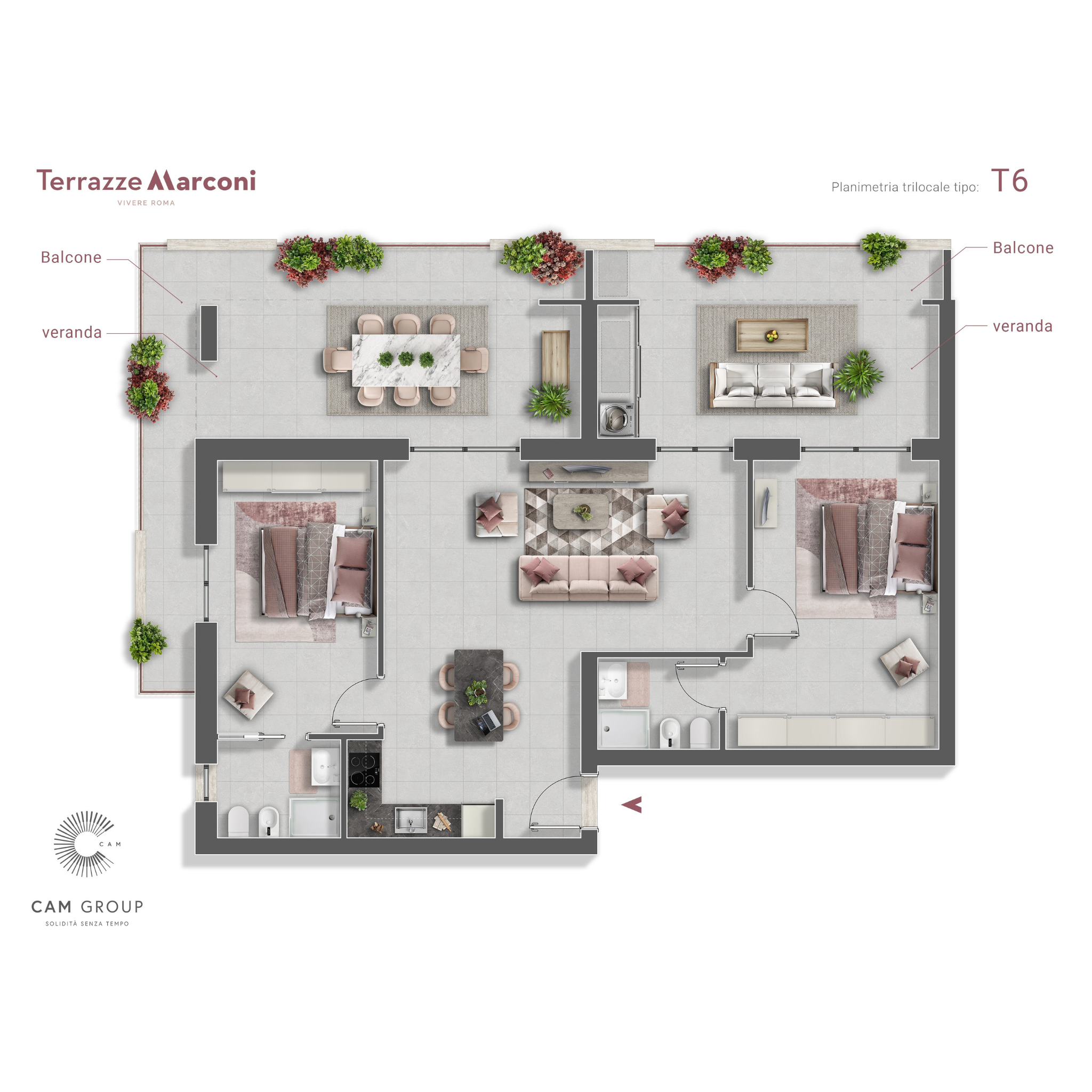 trilocale T6 terrazze marconi